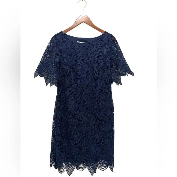 Anthropologie Charleston Lace Dress Navy Blue Scalloped Hem Feminine Chic Size 2 - Picture 3 of 11